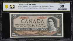 CANADA. Bank of Canada. 100 Dollars, 1954. P-BC-43c. PCGS Banknote Choice About Uncirculated 58.
Popular $100 type. Found in a desirable Choice AU58 ...