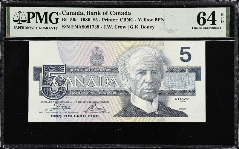 CANADA. Lot of (2). Bank of Canada. 5 Dollars, 1986. BC-56a & BC-56a-i. PMG Choi...