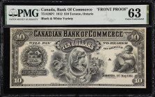 CANADA. Bank of Commerce. 10 Dollars, 1912. CH# 75-14-26P1. Front Proof. PMG Choice Uncirculated 63.
Black and White Variety. A beautiful ABNC, Ottaw...
