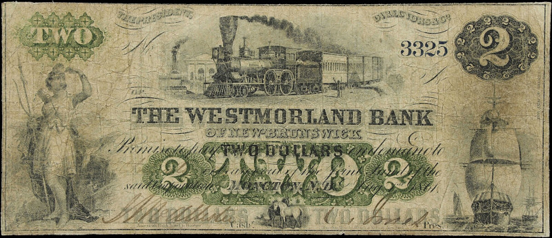 CANADA. Westmorland Bank of New Brunswick. 2 Dollars, 1861. CH# 800-12-04. Fine....