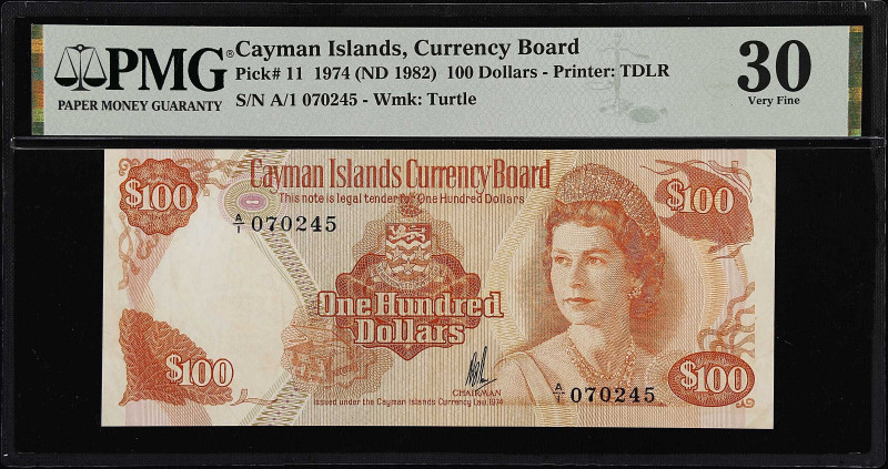 CAYMAN ISLANDS. Cayman Islands Currency Board. 100 Dollars, 1974 (ND 1982). P-11...