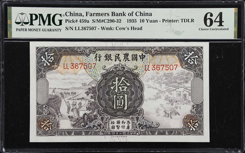 CHINA--REPUBLIC. Farmers Bank of China. 10 Yuan, 1935. P-459a. PMG Choice Uncirc...