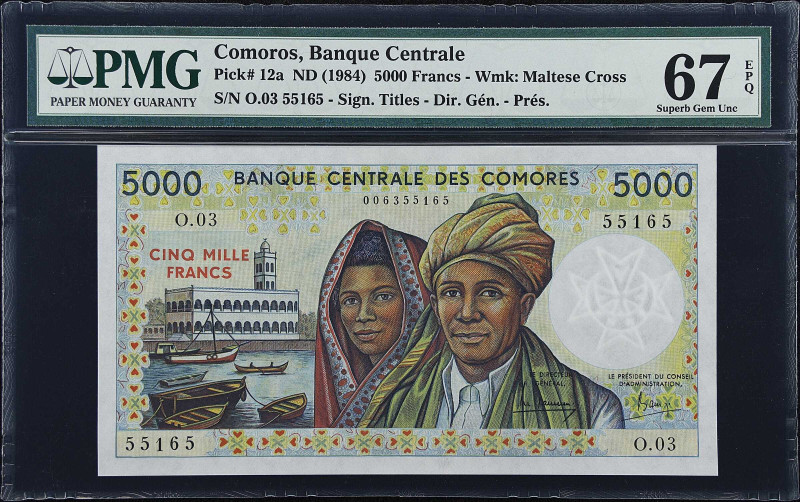 COMOROS. Banque Centrale des Comores. 5000 Francs, ND (1984). P-12a. PMG Superb ...