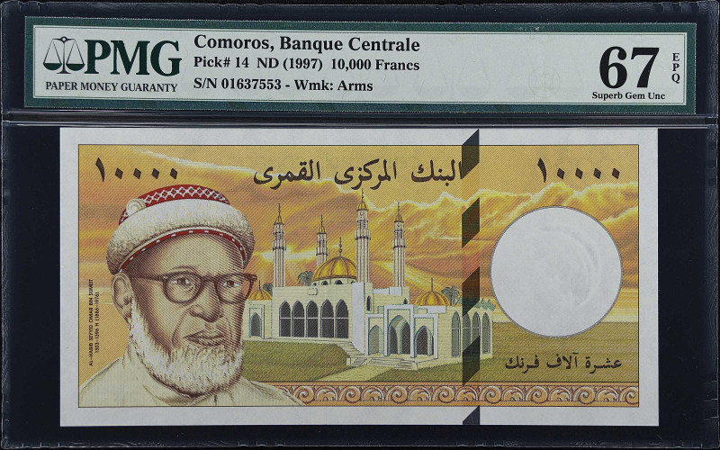 COMOROS. Banque Centrale des Comores. 10,000 Francs, ND (1997). P-14. PMG Superb...