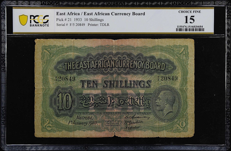 EAST AFRICA. East African Currency Board. 10 Shillings, 1933. P-21. PCGS Banknot...