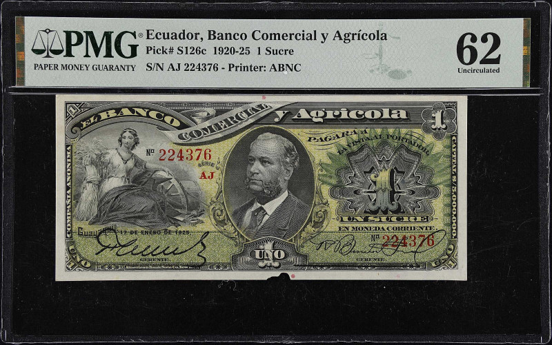 ECUADOR. Banco Comercial y Agricola. 1 Sucre, 1920-25. P-S126c. PMG Uncirculated...