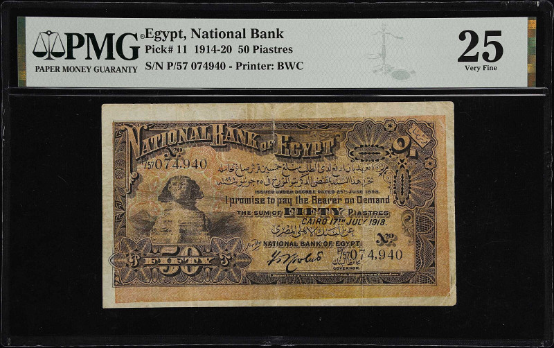 EGYPT. National Bank of Egypt. 50 Piastres, 1918. P-11. PMG Very Fine 25.
PMG C...