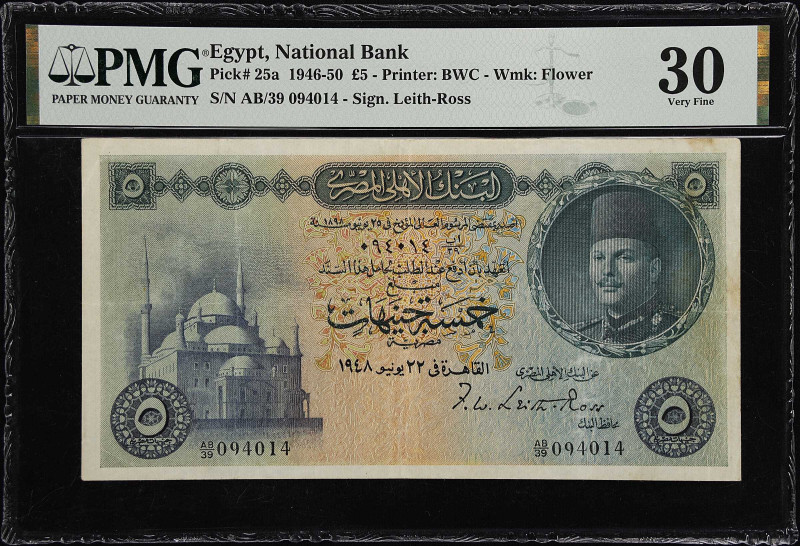 EGYPT. National Bank of Egypt. 5 Pounds, 1946-50. P-25a. PMG Very Fine 30.

Es...