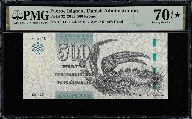 FAEROE ISLANDS. Faeroe Islands Government. 500 Kronur, 2011. P-32. PMG Perfect S...