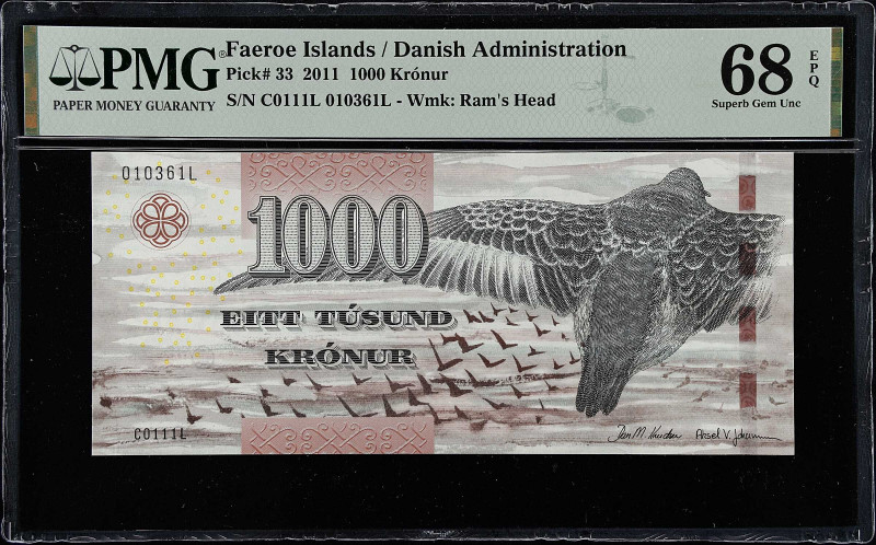 FAEROE ISLANDS. Faeroe Islands Government. 1000 Kronur, 2011. P-33. PMG Superb G...