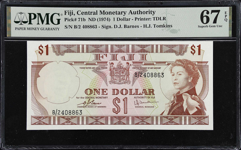 FIJI. Central Monetary Authority of Fiji. 1 Dollar, ND (1974). P-71b. PMG Superb...