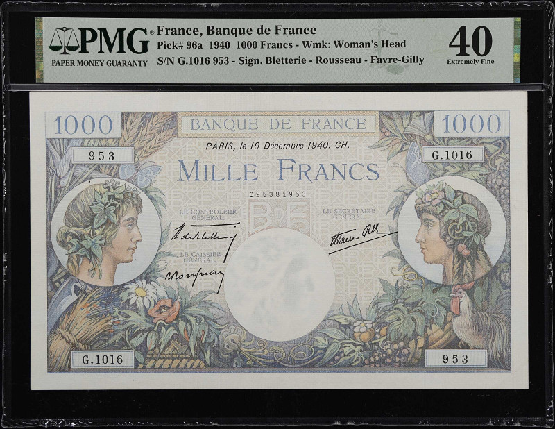 FRANCE. Lot of (3). Banque de France. 500 & 1000 Francs, 1940-42. P-95b, 96a & 1...