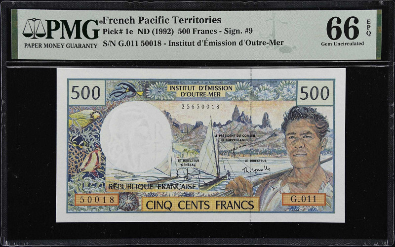 FRENCH PACIFIC TERRITORIES. Lot of (2). Institut d'Emission d'Outre-Mer. 500 Fra...