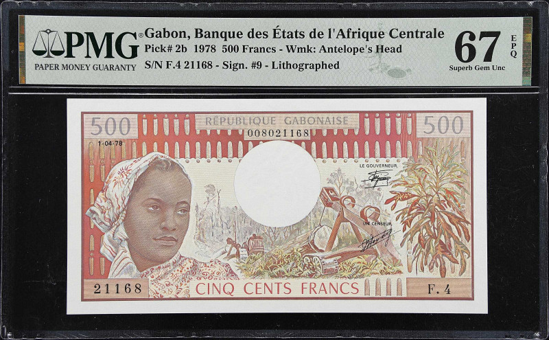 GABON. Banque des Etats de l'Afrique Centrale. 500 Francs, 1978. P-2b. PMG Super...