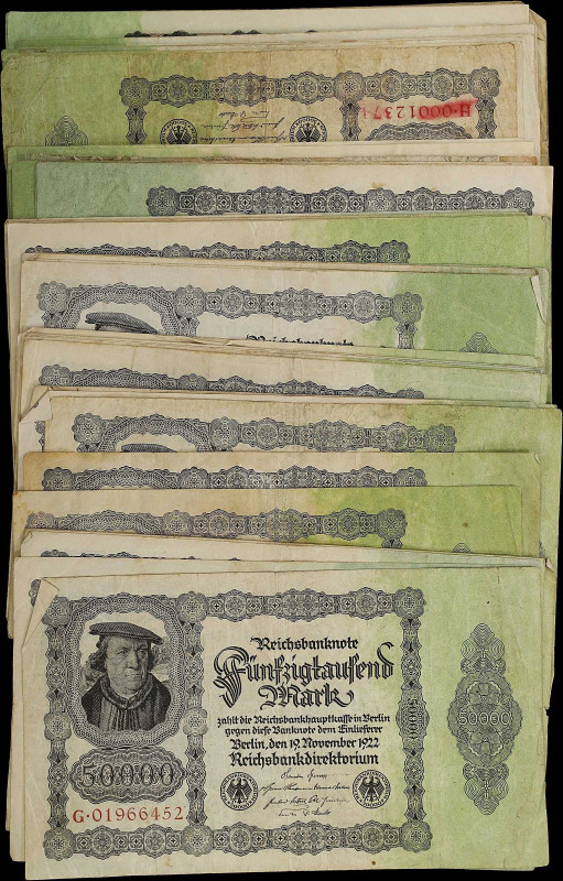 GERMANY. Lot of (64). Reichsbank. 50,000 Mark, 1922. P-79 & 80. Good to Very Fin...