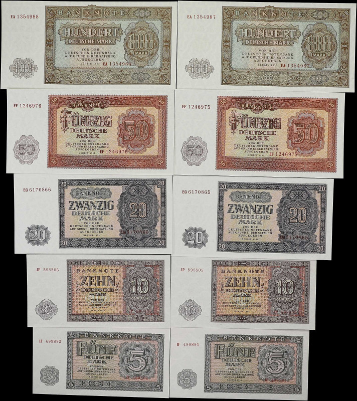 GERMANY, DEMOCRATIC REPUBLIC. Lot of (10). Deutsche Notenbank. 5, 10, 20, 50 & 1...