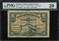GIBRALTAR. Government of Gibraltar. 1 Pound, 1927. P-12. PMG Very Fine 20.
Ink noted by PMG.
PMG Very Fine 20.

Estimate: $200.00- $400.00