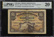 GIBRALTAR. Government of Gibraltar. 5 Pounds, 1927. P-13. PMG Very Fine 20.
PMG Very Fine 20.

Estimate: $100.00- $200.00