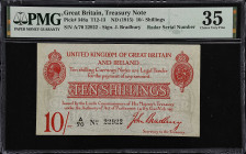 GREAT BRITAIN. Lords Commissioners of His Majesty's Treasury. 10 Shillings, ND (1915). P-348a. PMG Choice Very Fine 35.
A very exciting Treasury note...