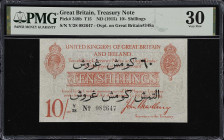 GREAT BRITAIN. Lords Commissioners of His Majesty's Treasury. 10 Shillings, ND (1914). P-348b. PMG Very Fine 30.
Overprint on Great Britain #348. Rar...