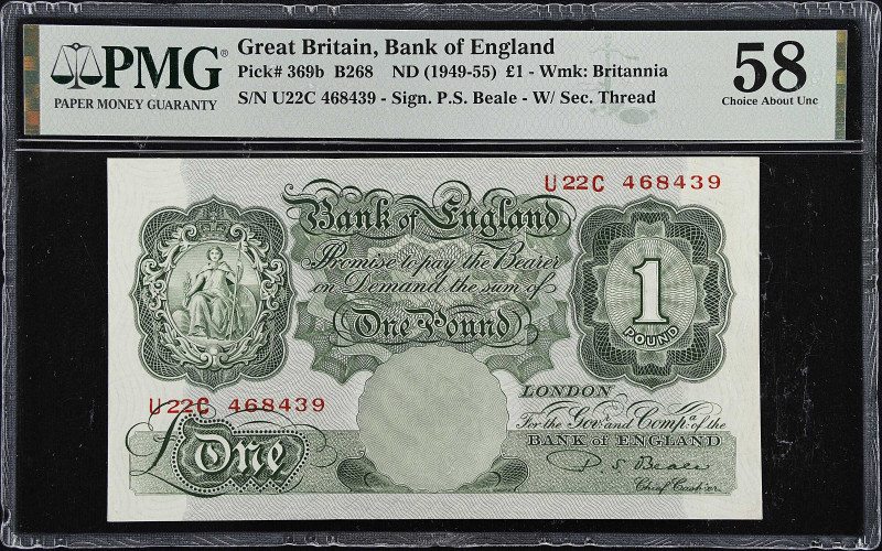 GREAT BRITAIN. Bank of England. 1 Pound, ND (1949-55). P-369b. PMG Choice About ...