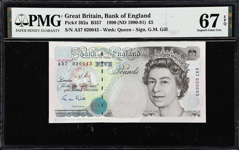 GREAT BRITAIN. Bank of England. 5 Pounds, 1990. P-382a. PMG Superb Gem Uncircula...