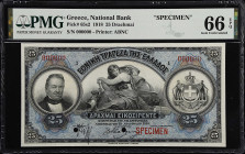 GREECE. Ethniki Trapeza tis Ellados. 25 Drachmai, 1918. P-65s2. PMG Gem Uncirculated 66 EPQ. Specimen.

Estimate: $250.00- $350.00
