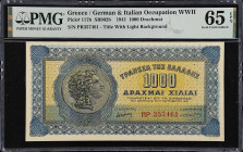 GREECE. Trapeza tis Ellados. 1000 Drachmai, 1941. P-117b. PMG Gem Uncirculated 65 EPQ.

Estimate: $200.00- $300.00