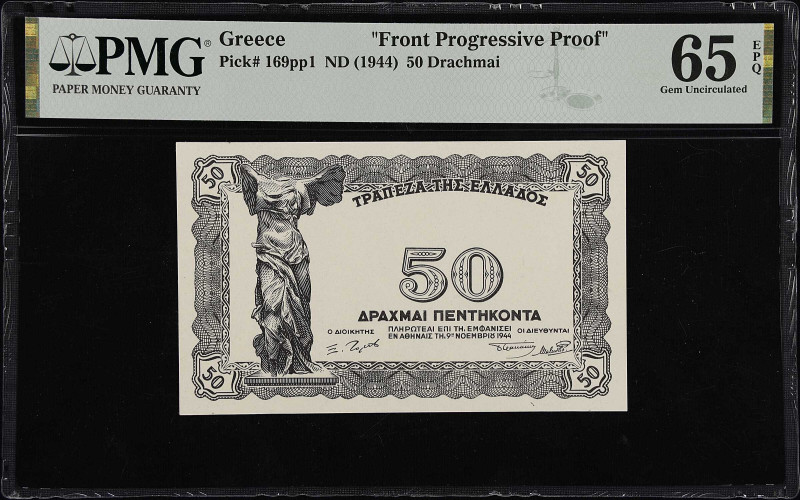 GREECE. Lot of (3). Trapeza tis Ellados. 50 Drachmai, ND (1944). P-169pp1. Front...