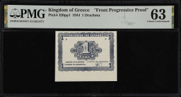 GREECE. Lot of (3). Kingdom of Greece. 1 Drachma, 1944 & ND (1944). P-320pp1 & 320p2. Front Progressive Proof & Back Proof. PMG Choice Uncirculated 63...