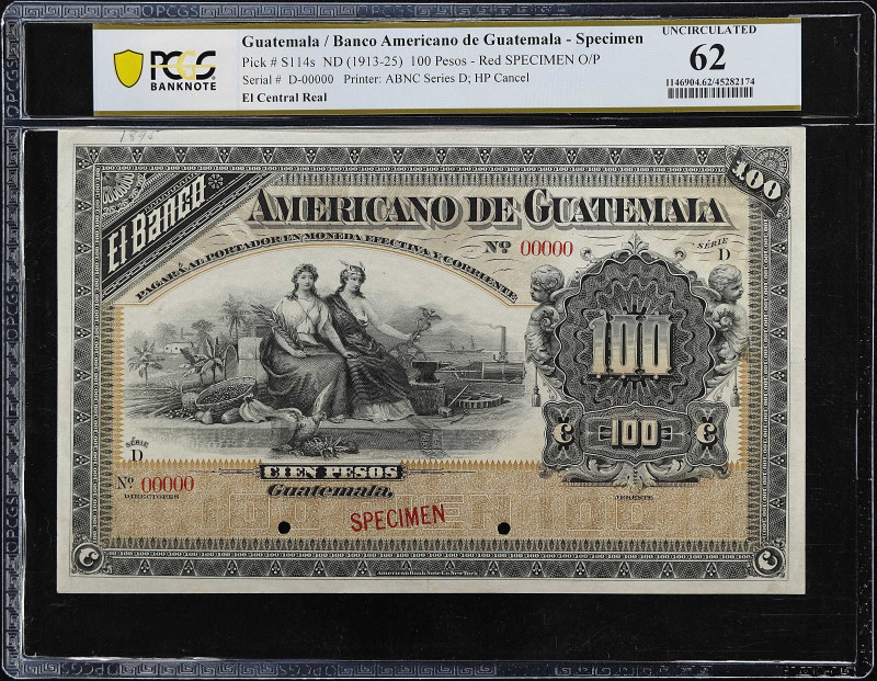 GUATEMALA. Banco Americano de Guatemala. 100 Pesos, ND (1913-25). P-S114s. Speci...