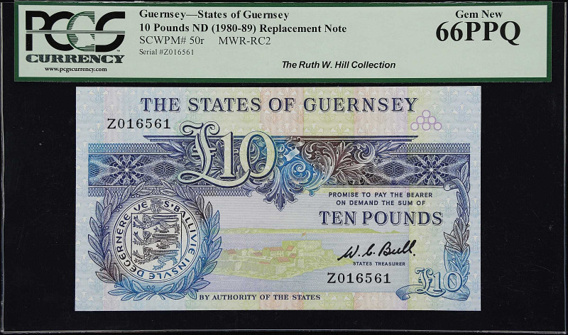 GUERNSEY. States of Guernsey. 10 Pounds, ND (1980-89). P-50r. Replacement. PCGS ...