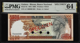 GUINEA-BISSAU. Banco Nacional da Guine-Bissau. 5000 Pesos, 1984. P-9s. Specimen. PMG Choice Uncirculated 64.

Estimate: $100.00- $150.00
