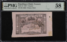 HAITI. Republique d'Haiti. 1 Gourde, 1827. P-41. PMG Choice About Uncirculated 58.
PMG notes stains, small hole for accuracy. Overall pleasing.
PMG ...