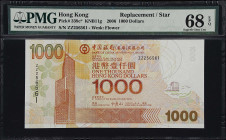 HONG KONG. Bank of China (Hong Kong) Ltd.. 1000 Dollars, 2008. P-339c*. Replacement. PMG Superb Gem Uncirculated 68 EPQ.
Replacement. KNB11g. A high ...