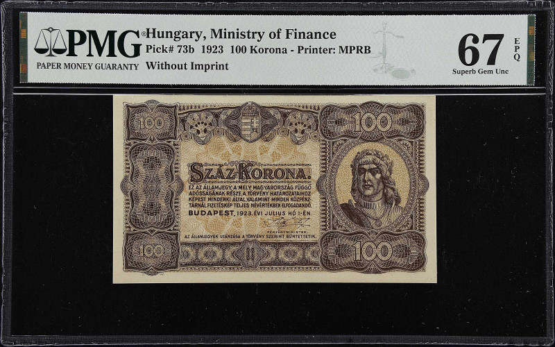 HUNGARY. Ministry of Finance. 100 Korona, 1923. P-73b. PMG Superb Gem Uncirculat...