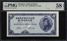 HUNGARY. Magyar Nemzeti Bank. 100,000,000 B.-Pengo, 1946. P-136. PMG Choice About Uncirculated 58 EPQ.
An increasingly popular design limited only by...