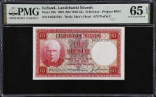 ICELAND. Lot of (2). Landsbanki Islands. 10 & 100 Kronur, 1928-57. P-33b & 40a. PMG Gem Uncirculated 65 EPQ & 66 EPQ.

Estimate: $75.00- $100.00