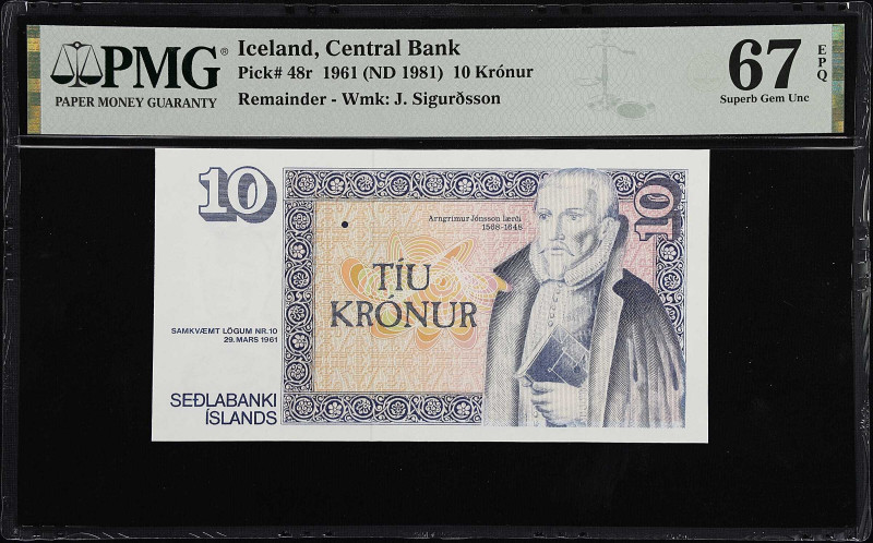 ICELAND. Lot of (3). Sedlabanki Islands. 10 Kronur, 1961 (ND 1981). P-48r. PMG E...