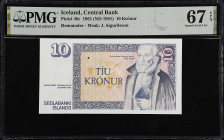 ICELAND. Lot of (3). Sedlabanki Islands. 10 Kronur, 1961 (ND 1981). P-48r. PMG Encapsulated to Superb Gem Uncirculated 67 EPQ.

Estimate: $300.00- $...