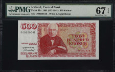 ICELAND. Lot of (3). Sedlabanki Islands. 500, 1000 & 5000 Kronur, 1961. P-51a, 52a & 53a. PMG Gem Uncirculated 66 EPQ to Superb Gem Uncirculated 67 EP...