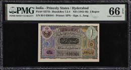 INDIA - PRINCELY STATES. Government of Hyderabad. 1 Rupee, ND (1945-46). P-S271b. PMG Gem Uncirculated 66 EPQ.
A note sitting proudly by itself as th...