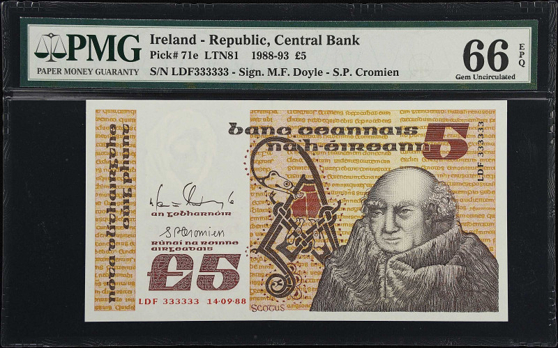 IRELAND, REPUBLIC. Central Bank of Ireland. 5 Pounds, 1988. P-71e. LTN81. PMG Ge...