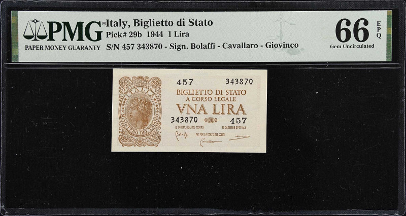 ITALY. Lot of (3). Biglietto di Stato. 1, 2 & 5 Lire, 1944. P-29b, 30b, & 31c. P...