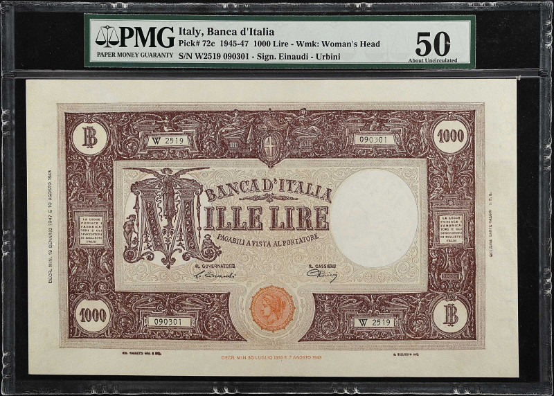 ITALY. Banca d'Italia. 1000 Lire, 1947. P-72c. PMG About Uncirculated 50.

Est...