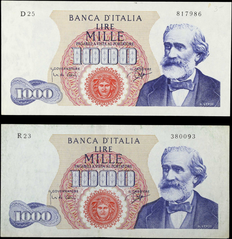 ITALY. Lot of (2). Banca d'Italia. 1000 Lire, 1962. P-96. Very Fine.
Annotation...