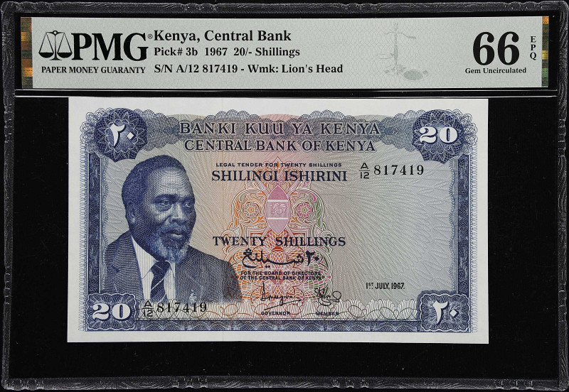 KENYA. Central Bank of Kenya. 20 Shillings, 1967. P-3b. PMG Gem Uncirculated 66 ...