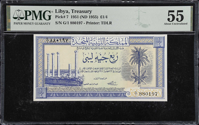 LIBYA. Libyan Currency Commission. 1/4 Pound, 1951 (ND 1955). P-7. PMG About Unc...