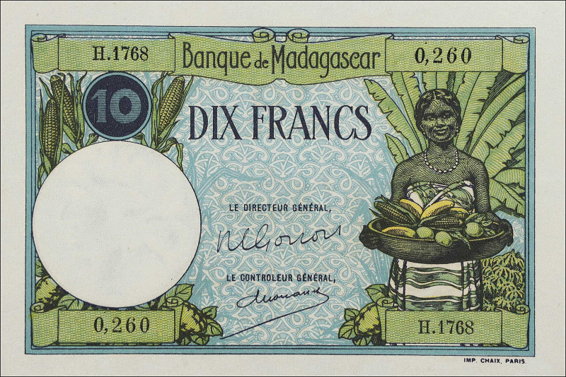 MADAGASCAR. Banque de Madagascar. 10 Francs, ND (1937-47). P-36(3). Uncirculated...