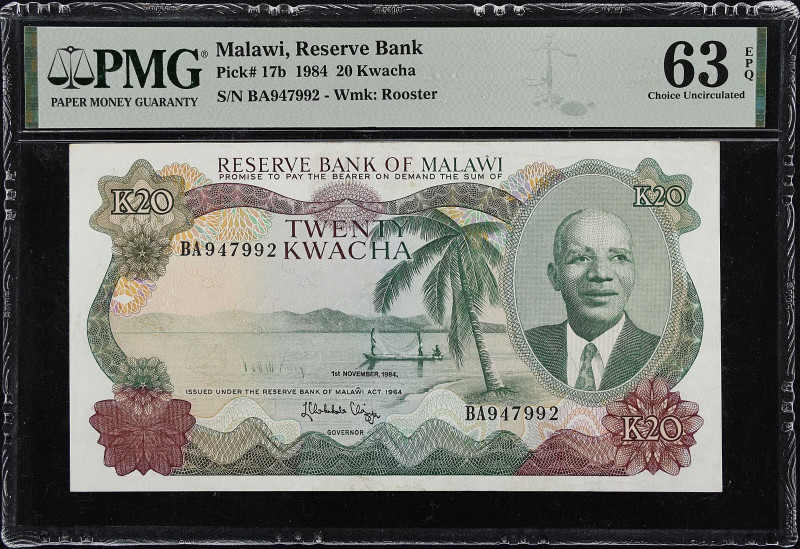 MALAWI. Reserve Bank of Malawi. 20 Kwacha, 1984. P-17b. PMG Choice Uncirculated ...